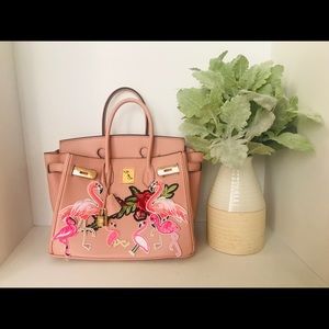 Ainifeel Padlock Leather Handbag 30CM in Nude Pink